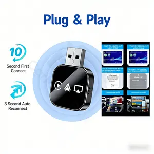 3-in-1 Wired to Wireless CarPlay Adapter with AirPlay Screen Mirroring Compatible with Factory Wired CarPlay Vehicles(Batteries not included)