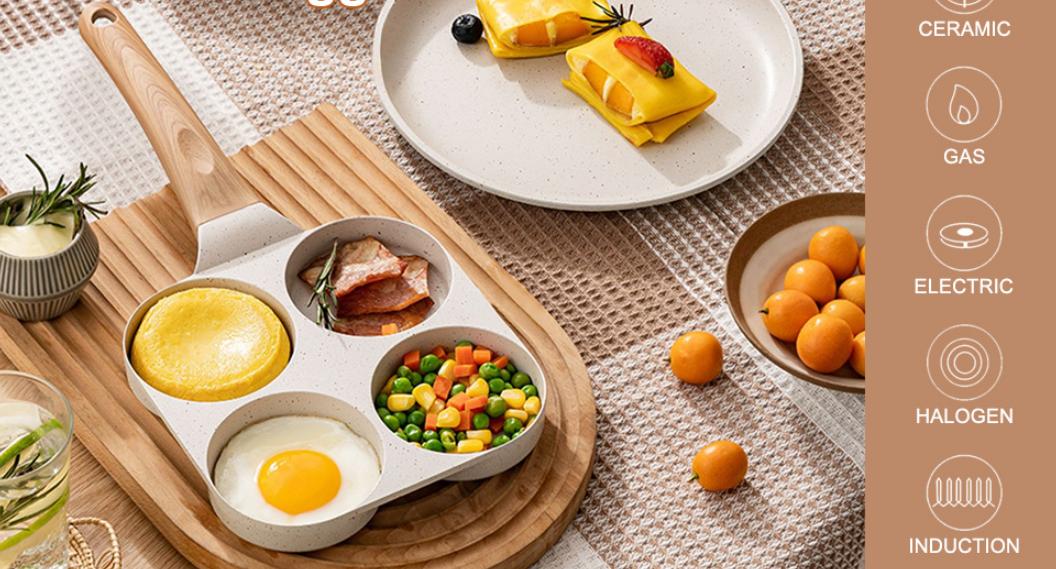 Fried Egg Pan, Egg Frying Pan 4 Cups Egg Poacher Pan Nonstick Mini Pancake Pan Burger Maker for Breakfast, Aluminum Alloy (White)