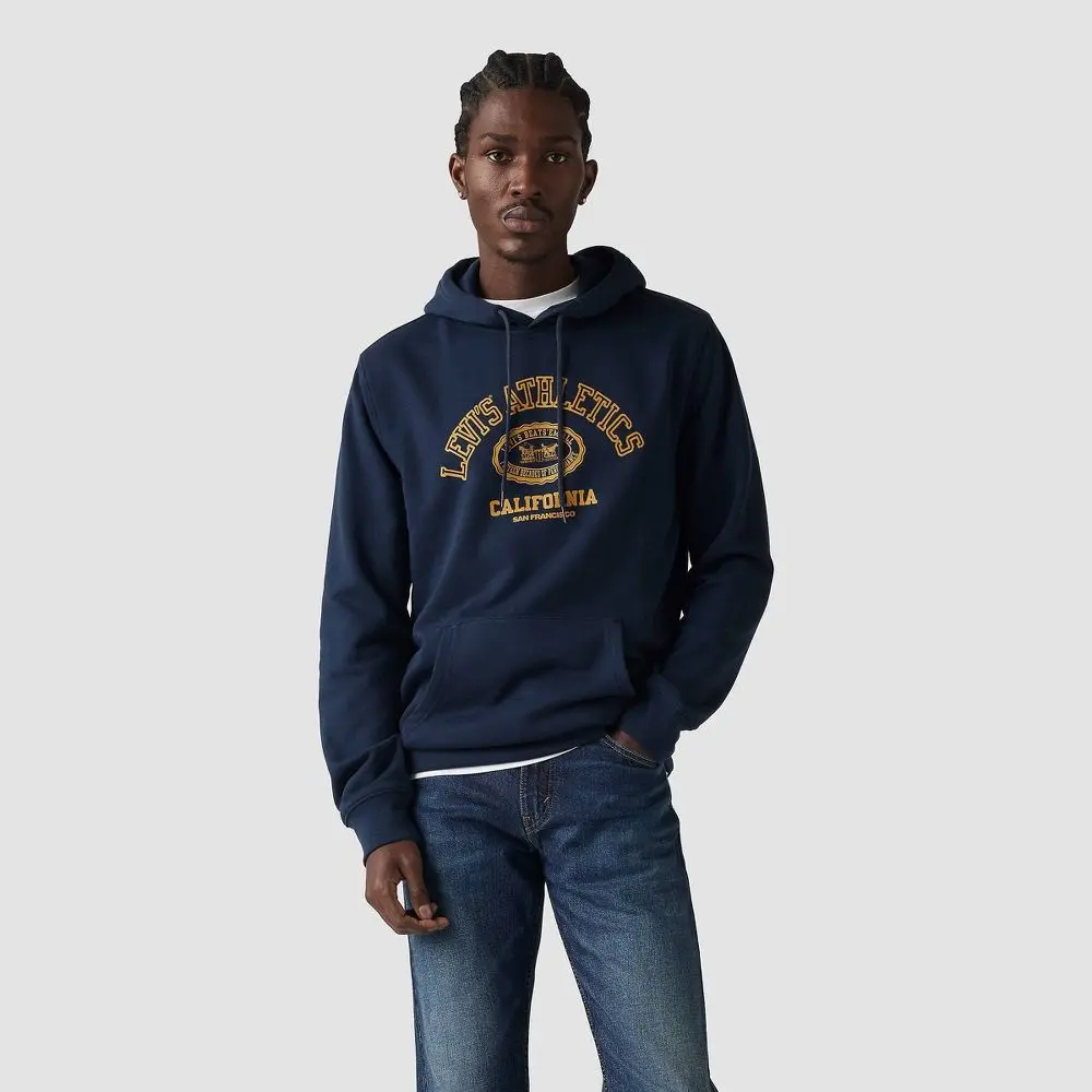 LEVI'S Men's Standard Fit Graphic Hooded Pullover Sweatshirt, Supersoft Cotton Polyester Fleece Fabric with Kangaroo Pocket