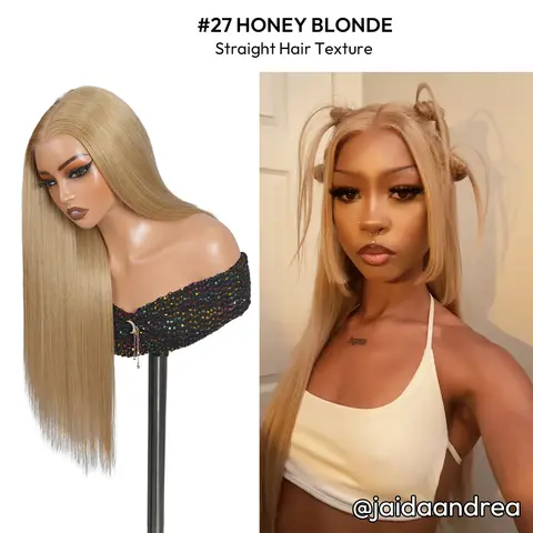 [Blend] YMSGIRL 26" 13x6 HD Lace Front Wig | 180% Density Straight HD Blonde, Glueless, 27# Colored Blend Human Hair Wig #SohoChic #TikTokShopStockUp #DealsForYouDays
