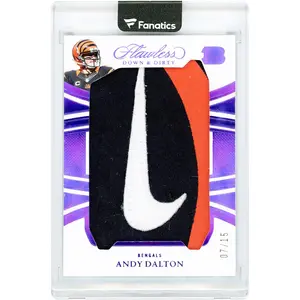 Andy Dalton Cincinnati Bengals 2025 Panini Flawless Purple Down & Dirty Game Used Nike Logo 3 Color Relic #11 #7/15 Card
