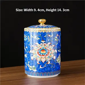 Elegant 9.4cm x 14.3cm Ceramic Storage Jar with Floral Bird Gold Lid for Home Decor & Practical Storage Decoration Bottles
