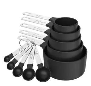 10 Pcs Measuring Cups & Spoons Set, Stackable Cups and Spoons, Nesting Measure Cups with Stainless Steel Handle, Kitchen Gadgets for Cooking & Baking (Black)
