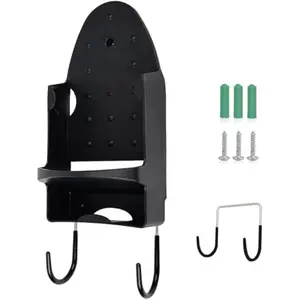 Ironing Board Hanger Wall Mount Electric Iron Holder Ironing Board Rack Household Bathroom Shelf - for Max 5 inch Width - Black Wall Mount Ironing Board Holder Wall Mount for Laundry Rooms Storage Organizer