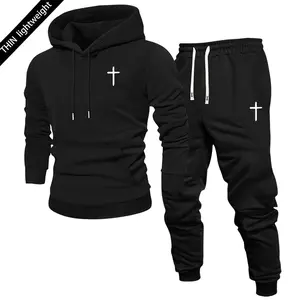 Men's regular-fit hooded sweatshirt and casual trousers set, a two-piece set of lightweight, elastic-waist drawstring sweatpants, suitable for spring and autumn wear, and ideal for outdoor activities, running, and camping. Long Sleeve