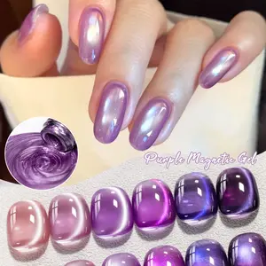 MTSSII 7ml Ice Purple Magnetic Gel Nail Polish, Shiny Cat Eye Effect, UV LED Soak Off Varnish, Long Lasting Manicure Supplies, Easy to Apply, Perfect for Home Salon, Nail Art