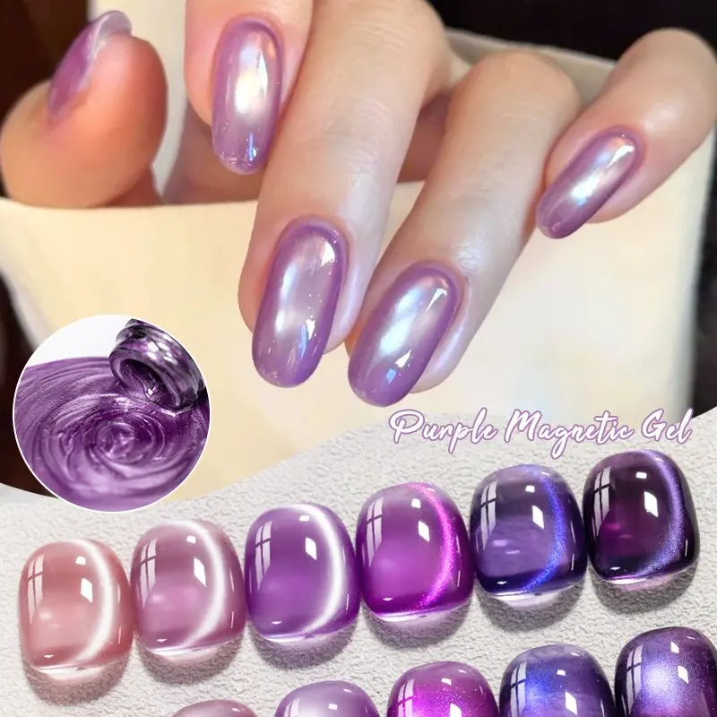 MTSSII 7ml Ice Purple Magnetic Gel Nail Polish, Shiny Cat Eye Effect, UV LED Soak Off Varnish, Long Lasting Manicure Supplies, Manicure Gels, Easy to Apply, Perfect for Home Salon, Nail Art, UV Light Gel