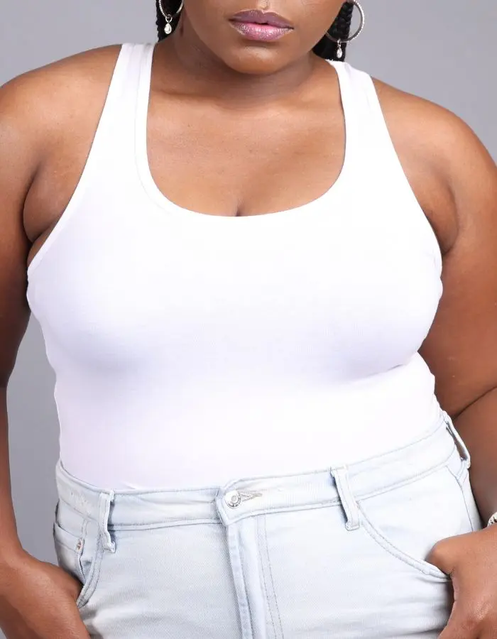 White Bodysuit - Casual Cotton Racerback Chic Fit