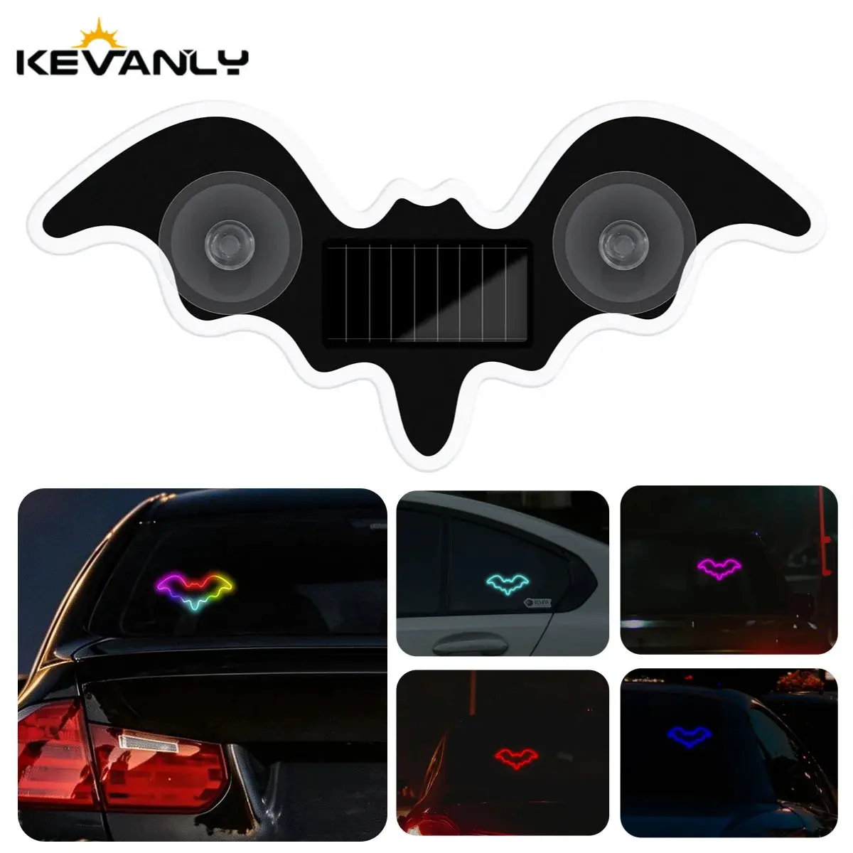 Bat-Shaped Universal Fit Solar-Powered Car Interior Ambient Light, Dynamic Colors Gradient Effect RGB Illumination Automotive Decorative Accessory