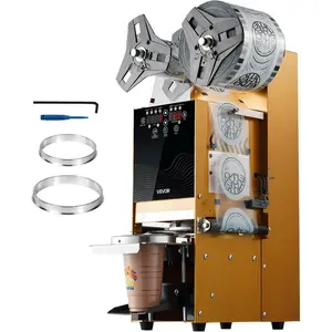 VEVOR Fully Automatic Cup Sealing Machine, 500-650 Cups/H, Cup Sealer Machine for 190 mm Tall 90/95 mm Cup, Electric Tea Sealer with Digital Control LCD Panel for Bubble Milk Tea Coffee, GoldVEVOR Super Brand Day