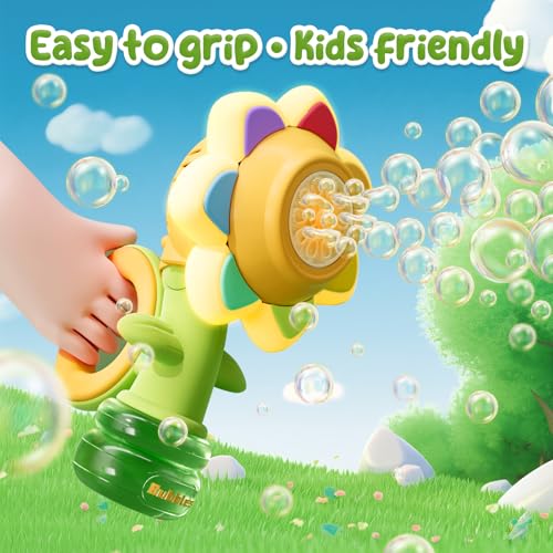 Rechargeable Flower Bubble Guns for Kids W/LED Lights & 10 Refill Solutions, Fun Swing Dance Bubble Maker Machine Blower Blaster Toys,Outdoor Summer Play, Easter, Birthday Party Favors & Gifts