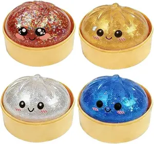 4 PCS Set Dumpling Squishy, 2026 New Bun Squeeze Stress Relief Ball with Steamer Box for Stress Relief