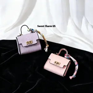 Women's 2-Pack Cute Waterproof PU Leather Portable Mini Bag Keychain with Twist Lock - Coin Purse, Travel Earbud Organizer, Small Card Holder