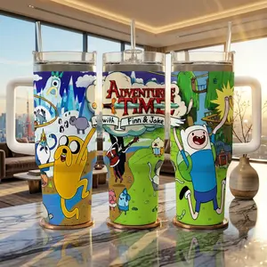 Adventure Time Tumbler 20oz/40oz, F & J Emotional Support Cup, Insulated Travel Mug with Straw & Handle