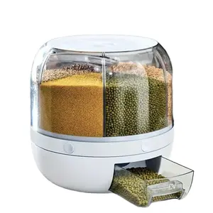 Grain Rice and Cereal Rotating Dispenser - One White and Clear Count - Six Large Portions for Dispensing Organizer Utensils Kitchen Containers
