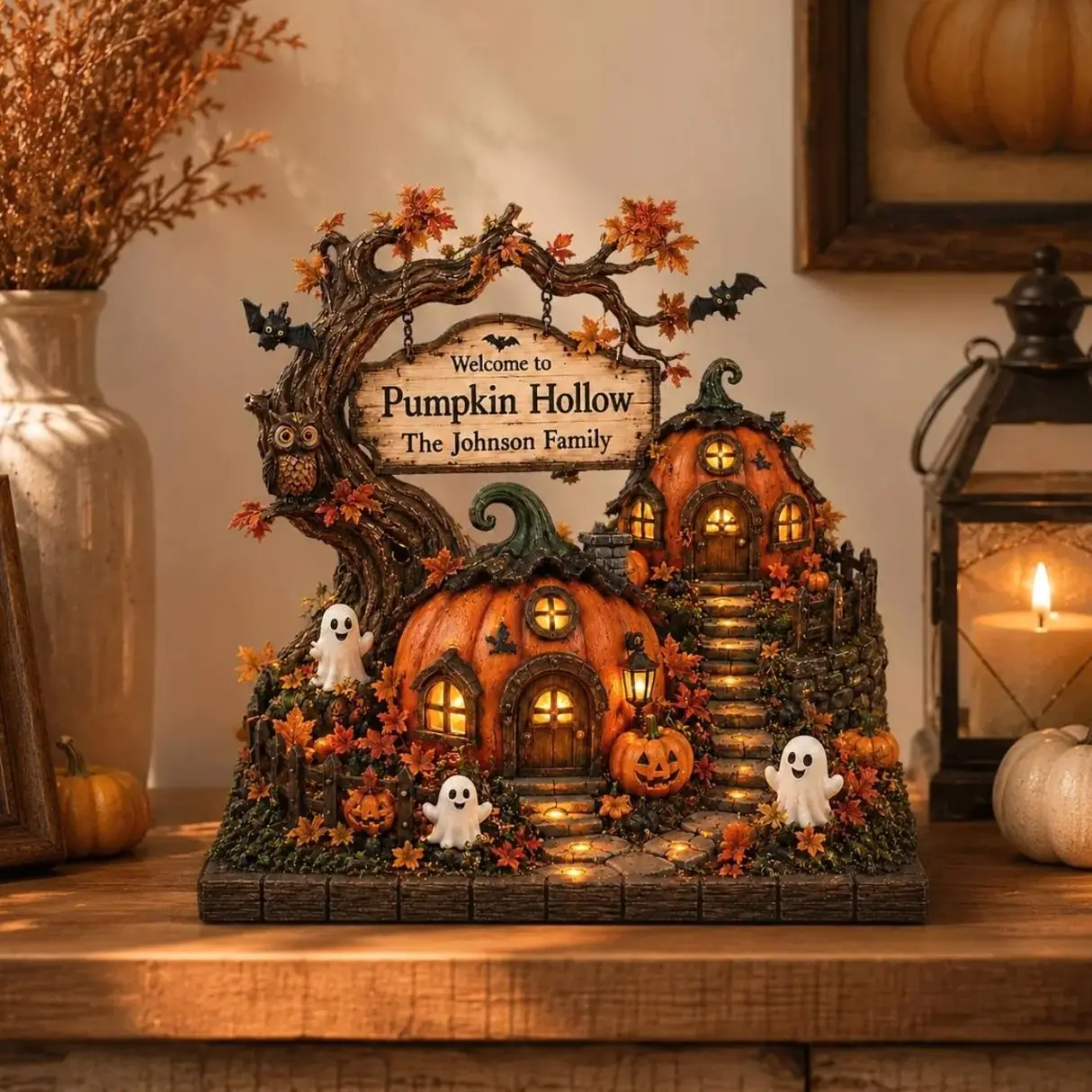 Custom Pumpkin Hollow Halloween Wooden Block, Pumpkin Village Shelf Sitter, Spooky Fall Village Shelf Display, Fall Gift,Rustic Autumn Decor