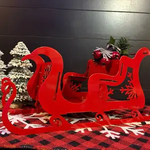Metal Sleigh Decor Red Christmas Sleigh with Snowflake Design for Holiday Decorations
