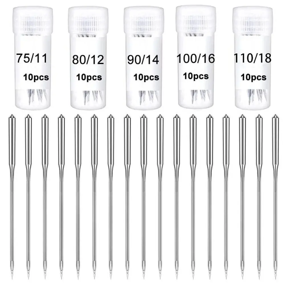 Sewing Machine Needles, 50pcs Assorted Size Universal Stainless Steel Sewing Machine Needles, Sewing Machine Accessories for Home Use