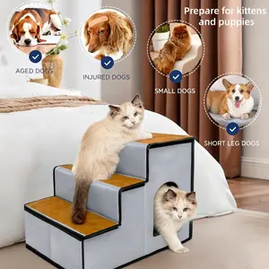 Premium Foldable Pet Stairs with Cat Condo, 2-In-1 Sturdy PP Board Dog Steps, Anti-Slip Ramp with Storage Pocket, Ideal for Small Dogs & Kittens