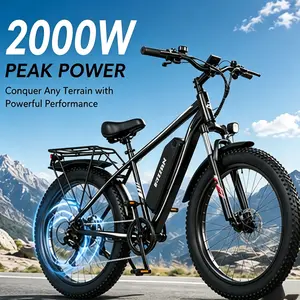 2000W Peak Electric Bike for Adults, 29MPH Top Speed, 35 Miles Range, 26" Fat Tire E-Bike with 48V 15Ah Battery & Front Suspension Off-Road