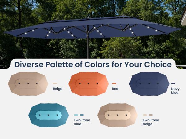 [2026 Upgrade] PHI VILLA 13/15FT Double Layer Patio Umbrella with 36 Solar LED Lights, Wind-Resistant Large Outdoor Rectangular Umbrella with Base, SpringGlowUp