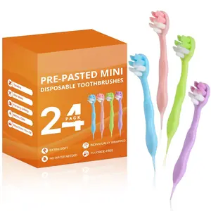 24-Pack Pre-Pasted Mini Travel Toothbrushes with Mint Toothpaste No Tube Compact Portable Extra Soft Bristles for Adults On-The-Go Braces Friendly Oral Care Sensitive