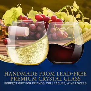 Set of 4 Stemless Wine Glasses – 15 oz Crystal Clear | Shatter-Resistant Lead-Free Glass Drinkware - Dishwasher Safe Modern Glass with Flat Base - Reusable Glassware - Home Kitchen Use