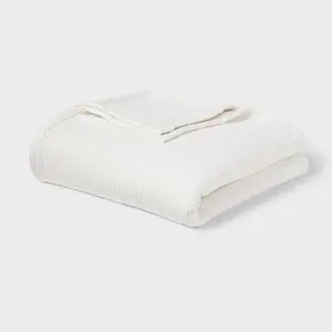 Threshold Matelasse Throw Bed Blanket Viscose 92x66 Heavyweight, Ivory, Twin XL