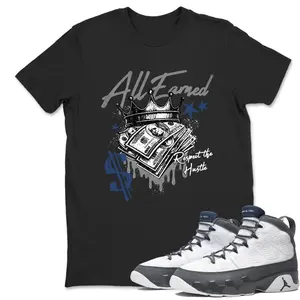 9 Flint Grey Shirt, 9 Flint Grey Graphic T-Shirt, All Earned Tee Match Sneaker, Soft Feel, Classic Look, No-Fade Colors, Wash