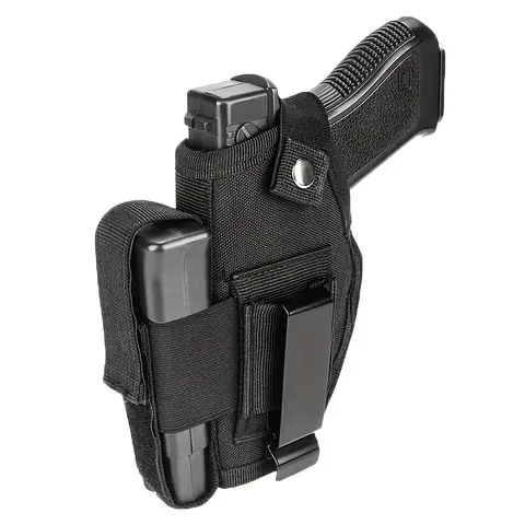Unisex IWB-OWB Tactical Hybrid Concealed Carry Gun Holster for 9mm Pistol, Snap Closure Magazine Pouch, Quick Mag Access, Outdoor Modern Gun Accessories for Hunting