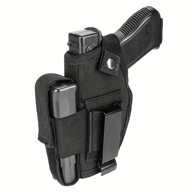 Unisex IWB-OWB Tactical Hybrid Concealed Carry Gun Holster for 9mm Pistol, Snap Closure Magazine Pouch, Quick Mag Access, Outdoor Modern Gun Accessories for Hunting