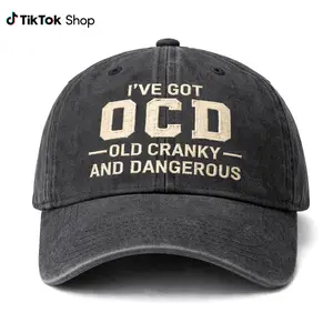 I’ve Got OCD Old Cranky Dangerous Embroidered Dad Hat, Funny Vintage Washed Baseball Cap, Sarcastic Humor Embroidered Hat, Adjustable Cotton Cap for Men Women