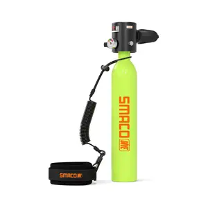 SMACO S300Plus Mini Scuba Tank 0.5L DOT Certified Aluminum Diving Cylinder Portable Lightweight Refillable With Integrated Respirator Backup Air Source For Boat Cleaning Shallow Water Exploration Pool Snorkeling Travel Essentials Underwater Breather Gear