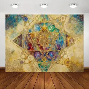 1pc 70.8x90.5 Inch Sacred Geometry Metatron's Cube with Chakras Background Cloth, Vibrant Polyester Fabric, Single-Sided Printing, Perfect for Photo Booths, Living Rooms, and Outdoor Celebrations _KK20803