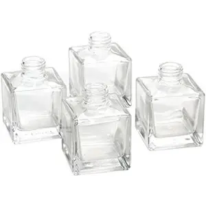 Set of 4 Square Glass Diffuser Bottles - 3.25" High. Ideal for Use with Essential Oils, Replacement Diffusers Reed Sticks, Diy, Crafts O3