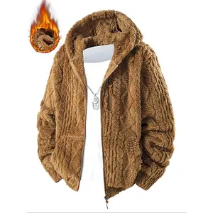 Men's casual and fashionable faux fur jacket jacket, with thickened cashmere lining for warmth, and outdoor soft shell hooded windproof outerwear, suitable for winter activities.