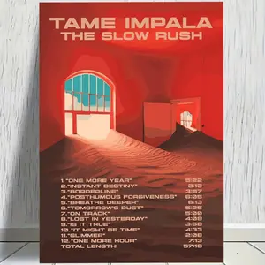 (2D Flat) Unframed Canvas Poster "Tame Impala The Slow Rush" Album Canvas Poster, This is a Fun and Creative Canvas Wall Art, Suitable for Bedroom, Kitchen, Living Room, Bathroom, etc., Home Decoration, Also Suitable for Cafes, Offices, and Restrooms 12x1