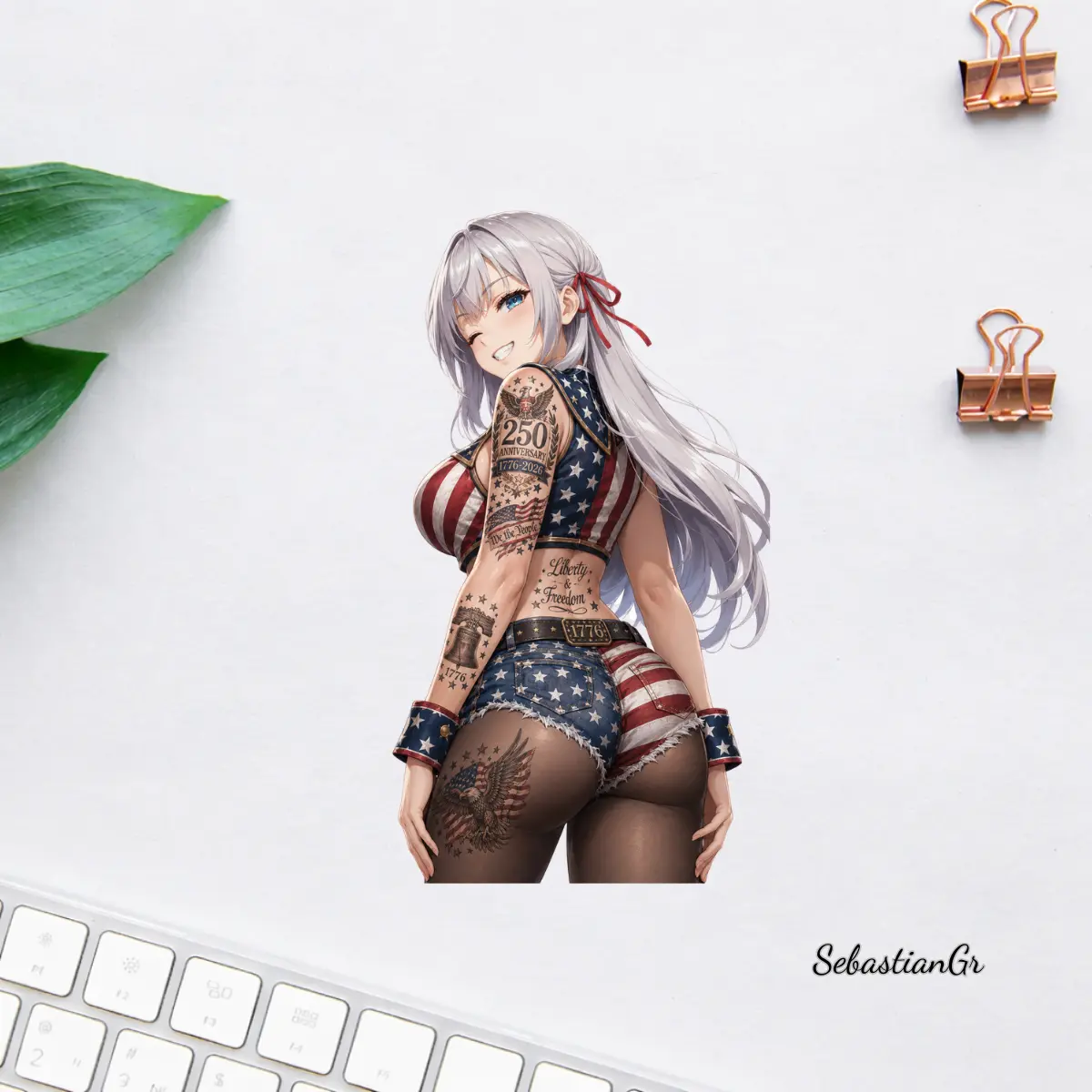 Alisa Patriotic Waifu Sticker, Alya Anime Girl 250th Anniversary Decal, USA Freedom Vinyl Sticker
