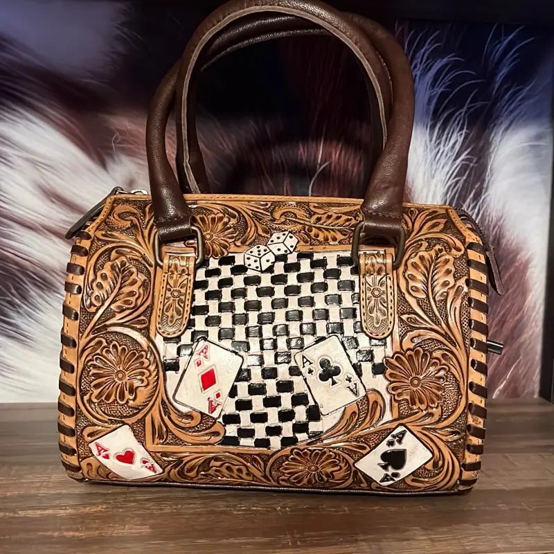 Tooled Checkered Card Design Brown Small Speedy
