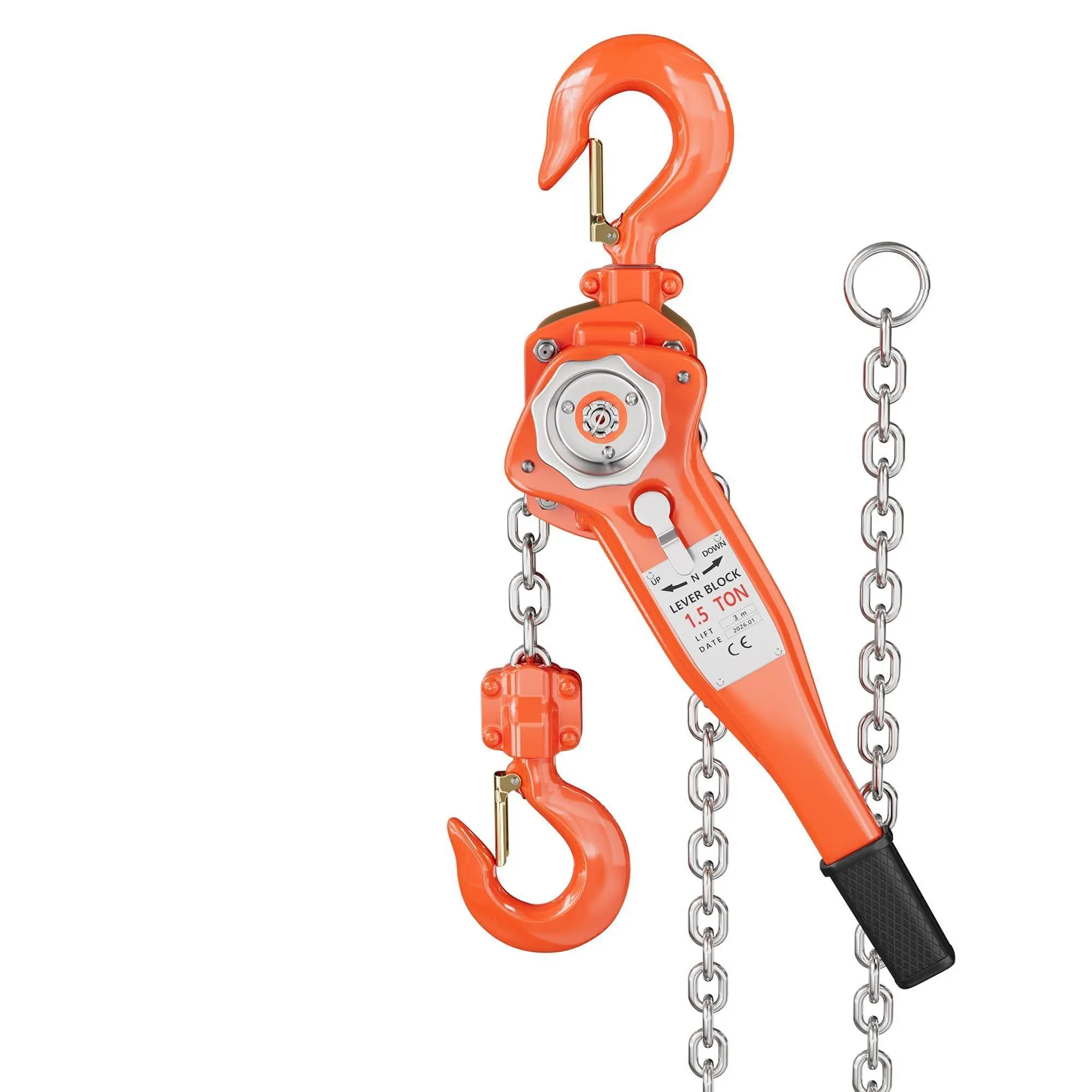GARVEE Manual Lever Chain Hoist 1-1/2 Ton 3300 lbs Capacity, 10FT Come Along with G80 Galvanized Steel Chain, Weston Double Pawl Safety Brake, 360° Swivel Hook for Garage, Factory, Dock, Construction