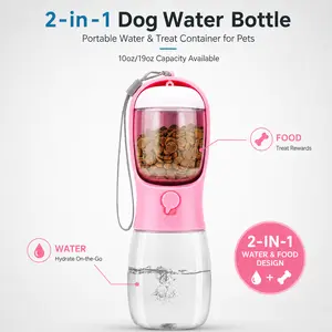2-in-1 Dog Water Bottle with Treat Container, Portable Pet Travel Water Dispenser for Walks & Hiking