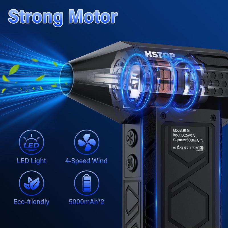 Electric Air Duster with Flashlight, Portable Cordless Leaf Blower, Turbo Fan, Rechargeable Cleaning Kit, Lightweight Jet Fan for Camping, Outdoors