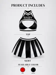 Women's 3-Piece Cheerleader Costume Set, Halter Crop Top & Pleated Skirt