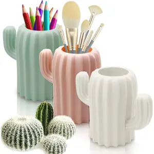 3 Pack Cactus Pen Holders for Desk,Cute Pencil Holders Succulent Pen Cups Cactus Office Classroom Decor Boho Desk Accessories for Home School Office,Pink & White & Green