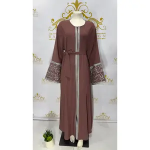 Arabic Calligraphy Letters Zipper Abaya Cuff Embroidery Design Dusty Rose & Silver