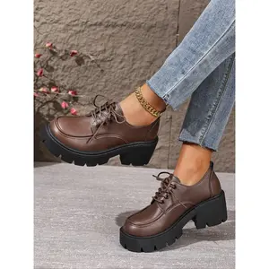 Women's Spring Summer New Casual Thick Sole Closed Mary Jane Loafers, British Style Classic Lace-Up Small Leather Shoes, All-Season Convenient ShoesRAIMENTRY