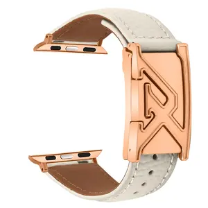 Women's Fashion Leather Strap with Rose Gold Magnetic Clasp, Easy-To-Wear and Secure Fit, Compatible with Apple Watch Series 1-11 (38-49mm), Elegant Watch Band Accessory, Smart Watch Straps