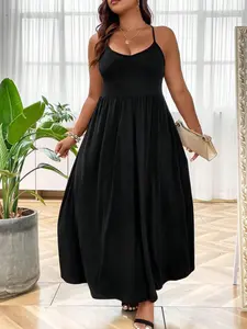 Plus Size Backless Cross Strap Spaghetti Strap Fitted Dress, Sexy Women's Summer Fashion, Elegant Sleeveless Party Dress