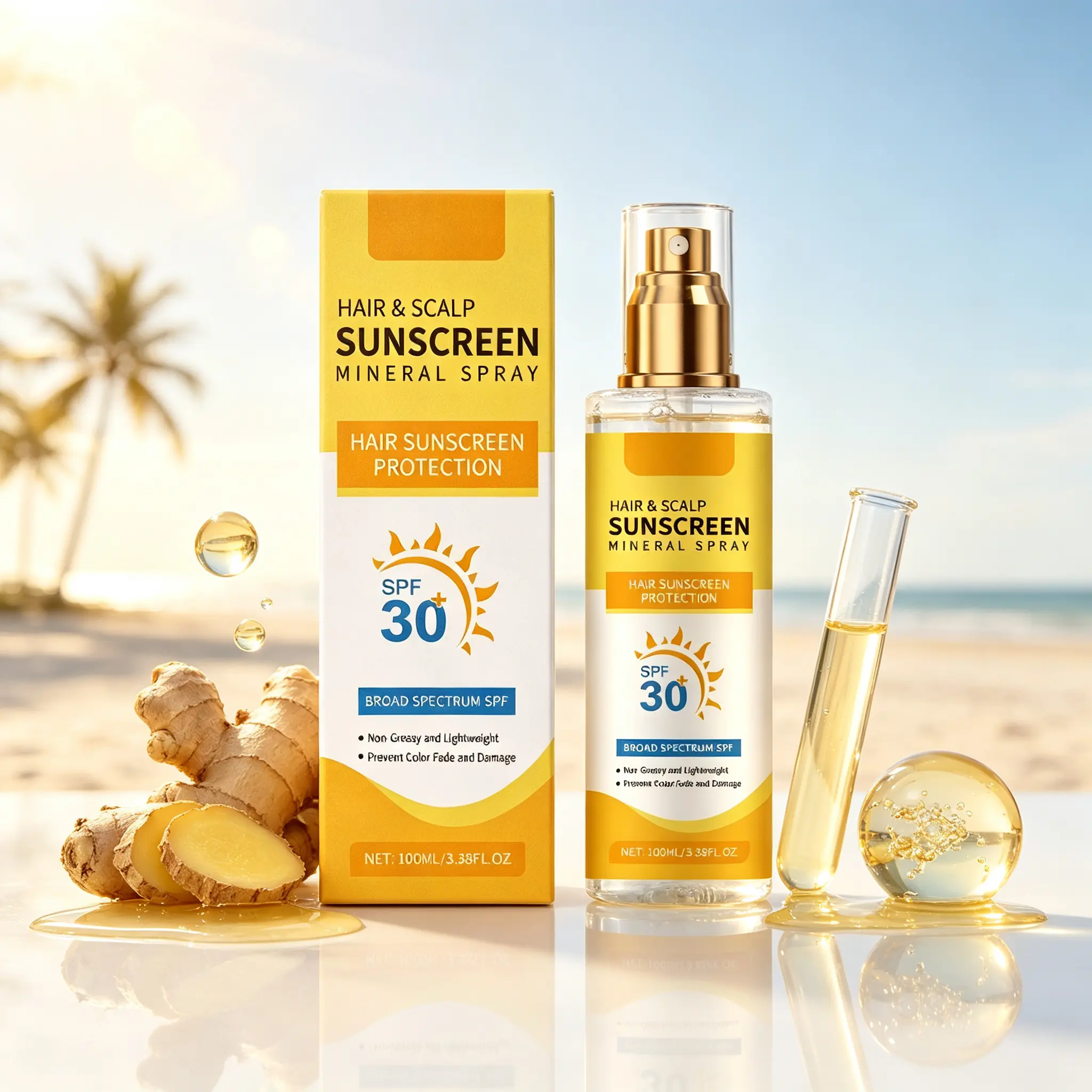Scalp & Hair Sun Protection Spray - SPF 30 Broad-Spectrum Mineral Sunscreens, Guards Against Sunburn, Dryness & Color Fading, Lightweight & Grease-Free, Ideal for Beach Days, Sports & Daily Outdoor Use, 100ml