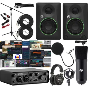 LyxJam 2x2 USB Audio Interface Studio Bundle with Mic, Mackie CR3.5 Monitors & More